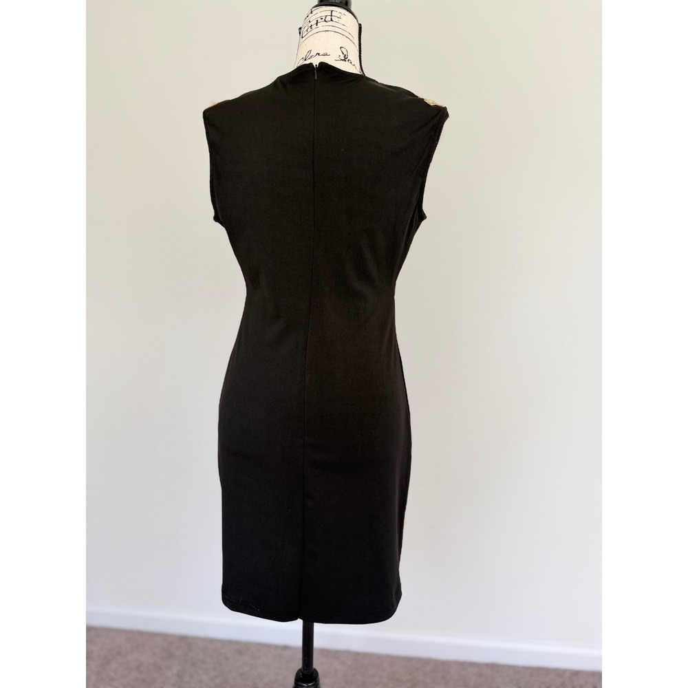 SHEIN Black Sheath Dress Gold Lace Applique Sleeveless Cocktail Dark Academia - Picture 7 of 14